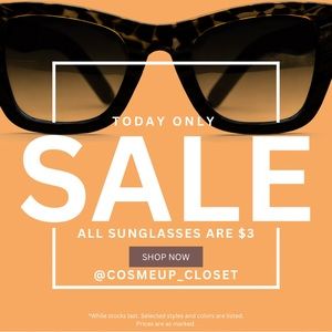 ALL SUNGLASSES ARE $3!! TODAY ONLY!! SHOP NOW 😎